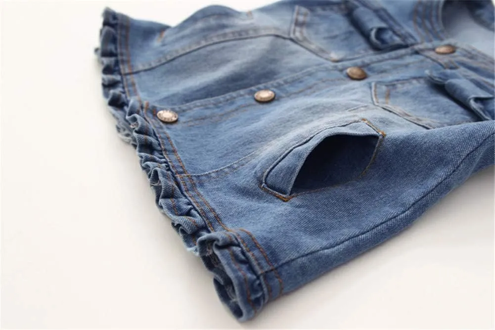 Mud Kingdom Denim Vest for Little Girls Button-Down Sleeveless Outerwear Lapel Retro Ripped