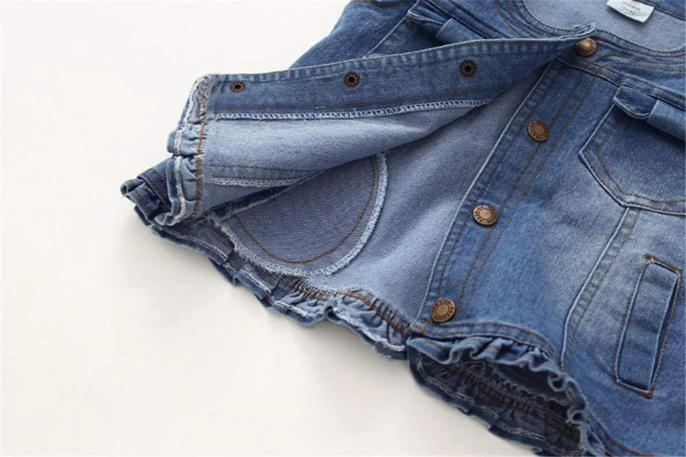 Mud Kingdom Denim Vest for Little Girls Button-Down Sleeveless Outerwear Lapel Retro Ripped