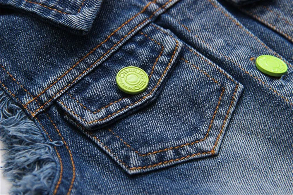 Mud Kingdom Denim Vest for Little Girls Button-Down Sleeveless Outerwear Lapel Retro Ripped