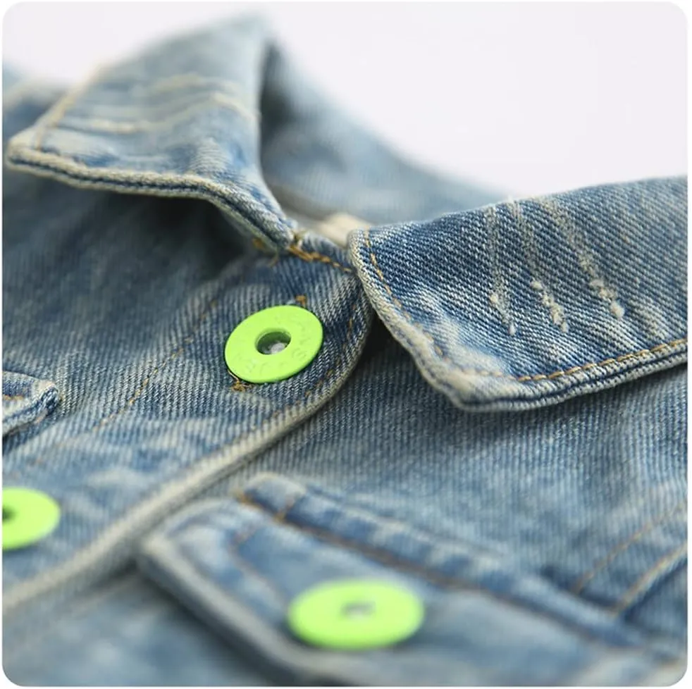 Mud Kingdom Denim Vest for Little Girls Button-Down Sleeveless Outerwear Lapel Retro Ripped