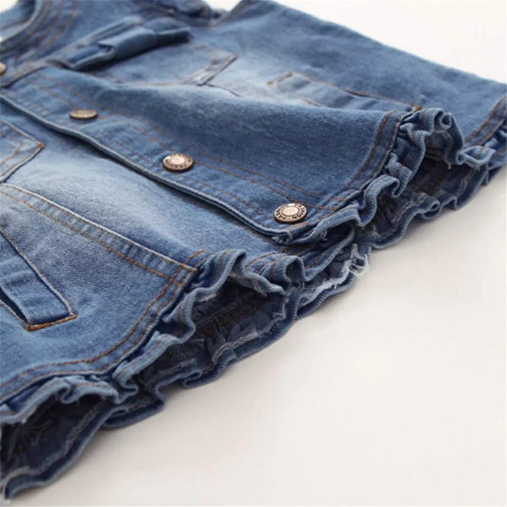 Mud Kingdom Denim Vest for Little Girls Button-Down Sleeveless Outerwear Lapel Retro Ripped