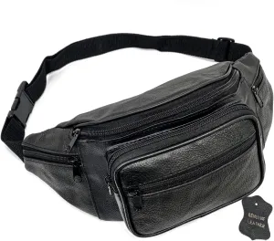 Multifunction Genuine Leather Fanny Pack Waist Bag, Multiple Pockets, for Men and Women, Hiking, Running, Cycling