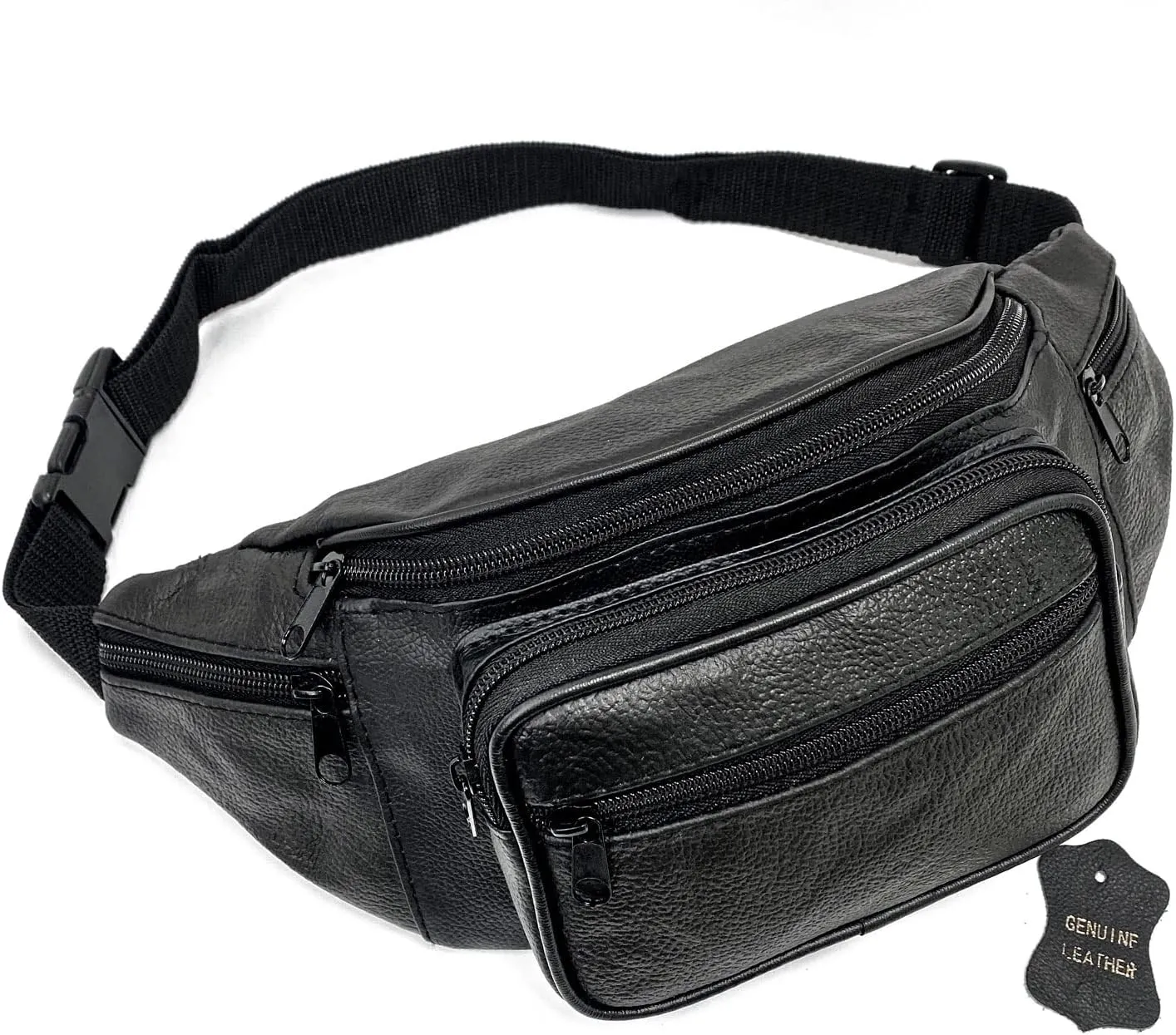 Multifunction Genuine Leather Fanny Pack Waist Bag, Multiple Pockets, for Men and Women, Hiking, Running, Cycling