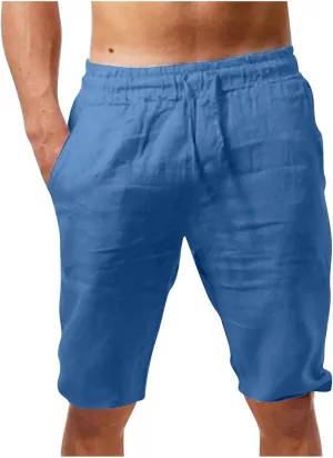 Muscularfit Mens Casual Shorts 11 Inch Inseam Cotton Linen Shorts Drawstring Elastic Waist Shorts Summer Fashion Beach Shorts