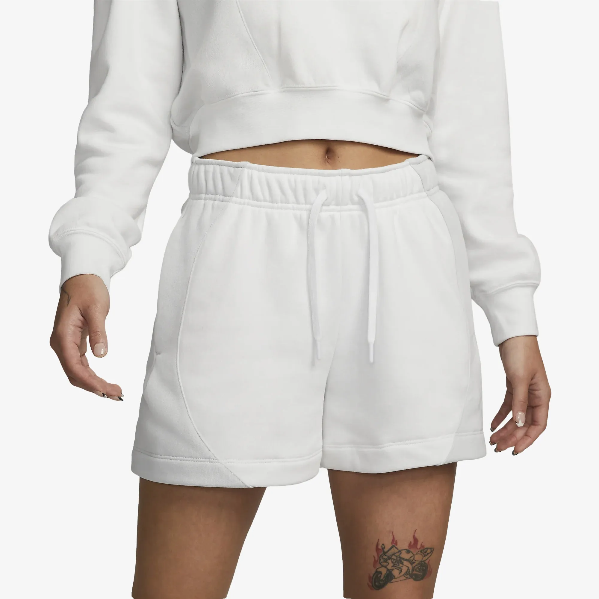 Nike | WMN'S MID-RISE FLEECE SHORTS { SUMMIT WHITE/PHOTON DUST/SUMMIT WHITE