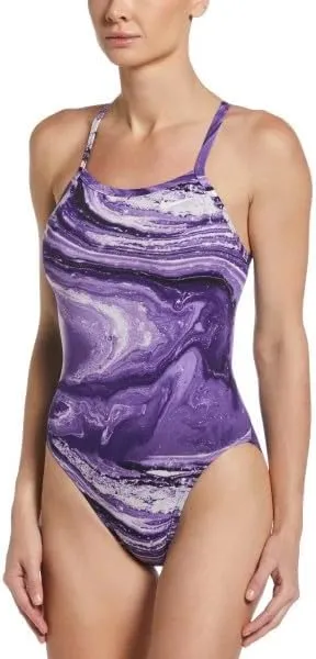 Nike Women's Hydrastrong Crystal Wave Print Racerback Swimsuit One Piece-Court Purple (Size 24)