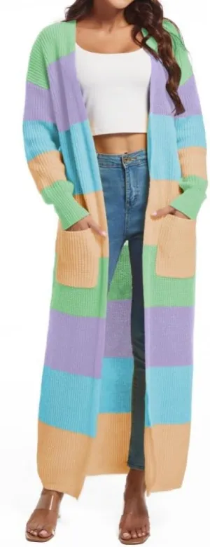 Nimsruc Long Cardigan Sweaters for Women Patchwork Open Front Knit Sweater