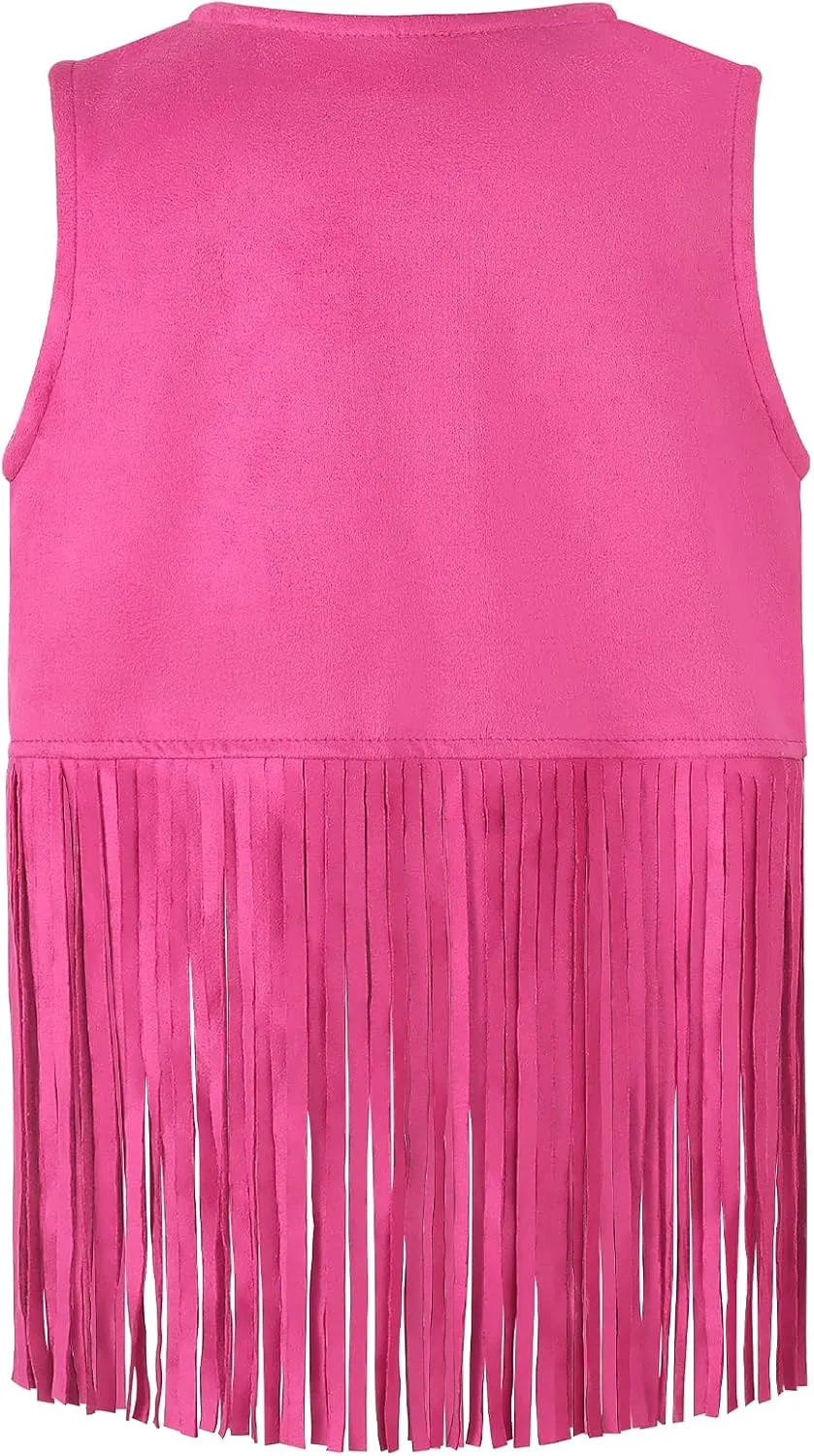 Noomelfish Girls Suede Fringe Vest Sleeveless Boho Tassels Jacket Cardigan (5-12 Years)