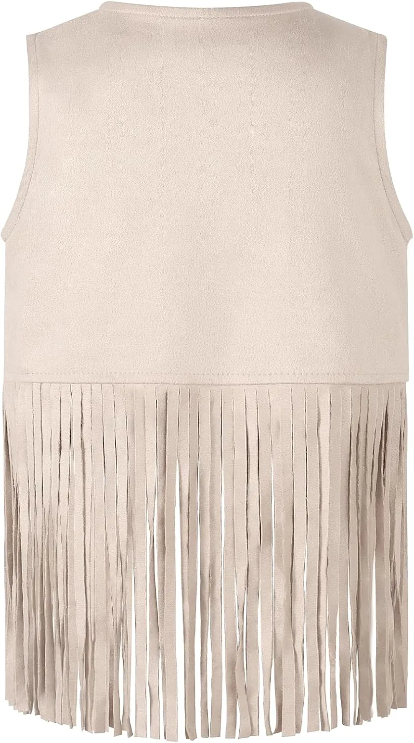 Noomelfish Girls Suede Fringe Vest Sleeveless Boho Tassels Jacket Cardigan (5-12 Years)