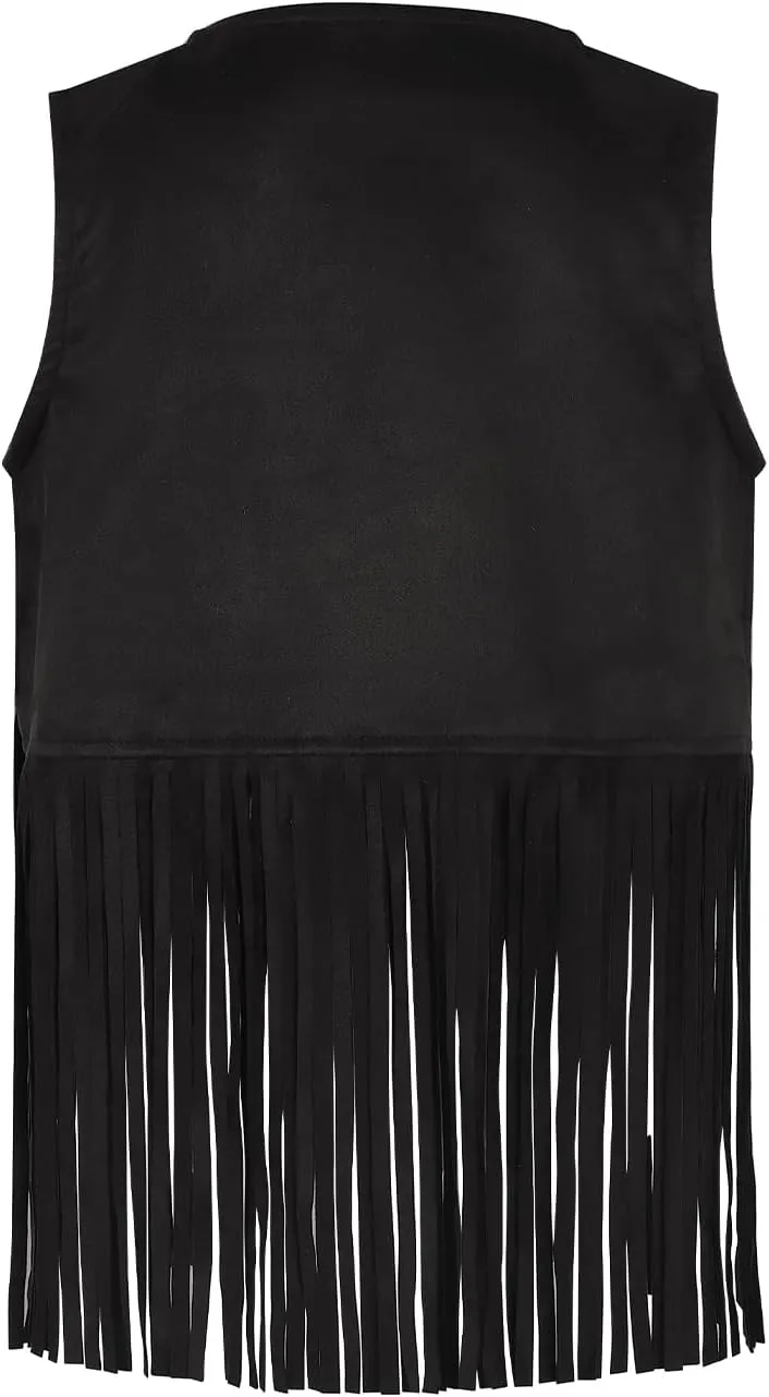 Noomelfish Girls Suede Fringe Vest Sleeveless Boho Tassels Jacket Cardigan (5-12 Years)