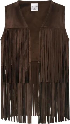 Noomelfish Girls Suede Fringe Vest Sleeveless Boho Tassels Jacket Cardigan (5-12 Years)