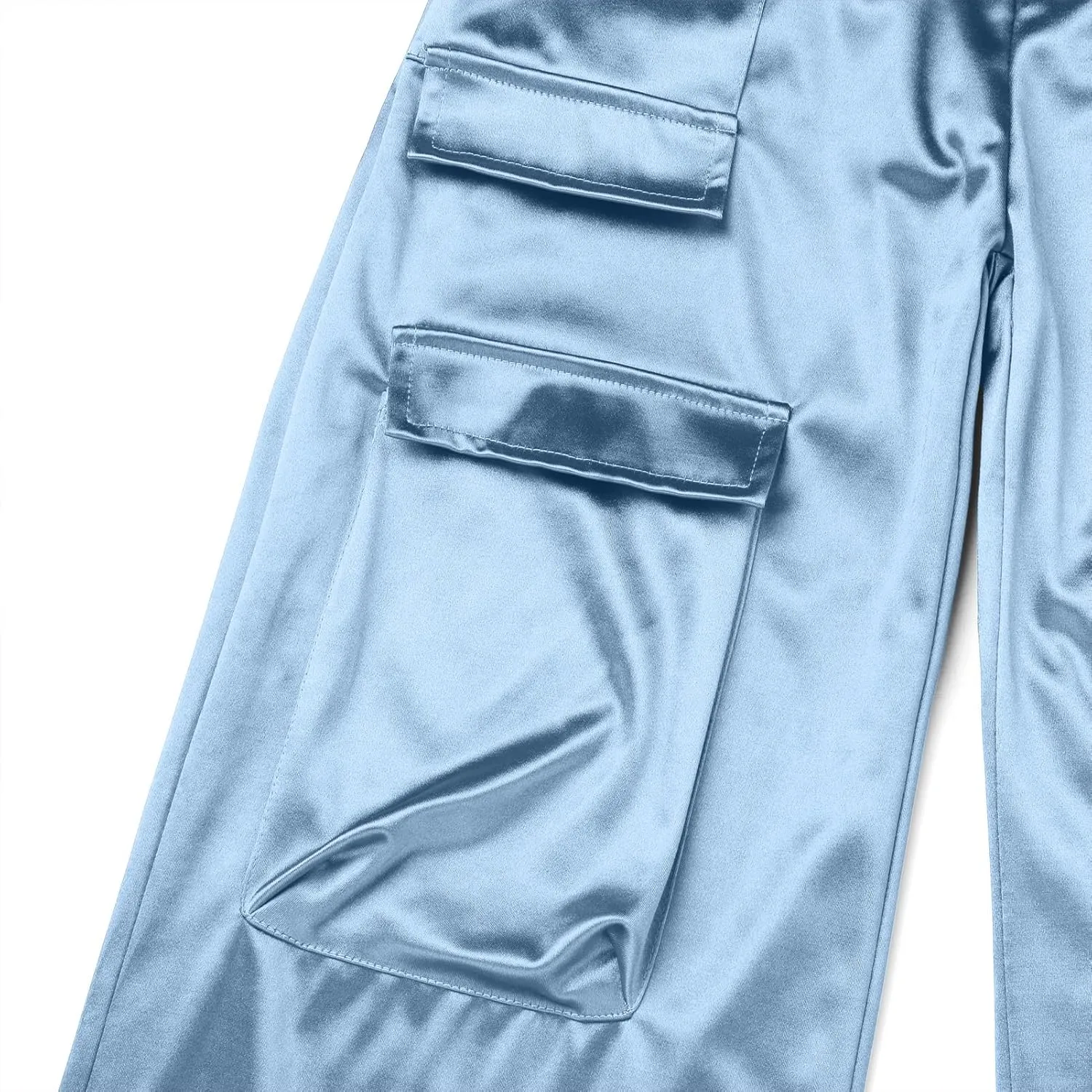 ODIZLI Satin Cargo Pants for Women High Waisted Wide Leg Trousers Multiple Pockets Y2K Streetwear Hip Hop Baggy Pants
