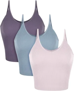 ODODOS V Neck Seamless Crop Tank for Women Ribbed Knit Soft Cropped Camisole Tops