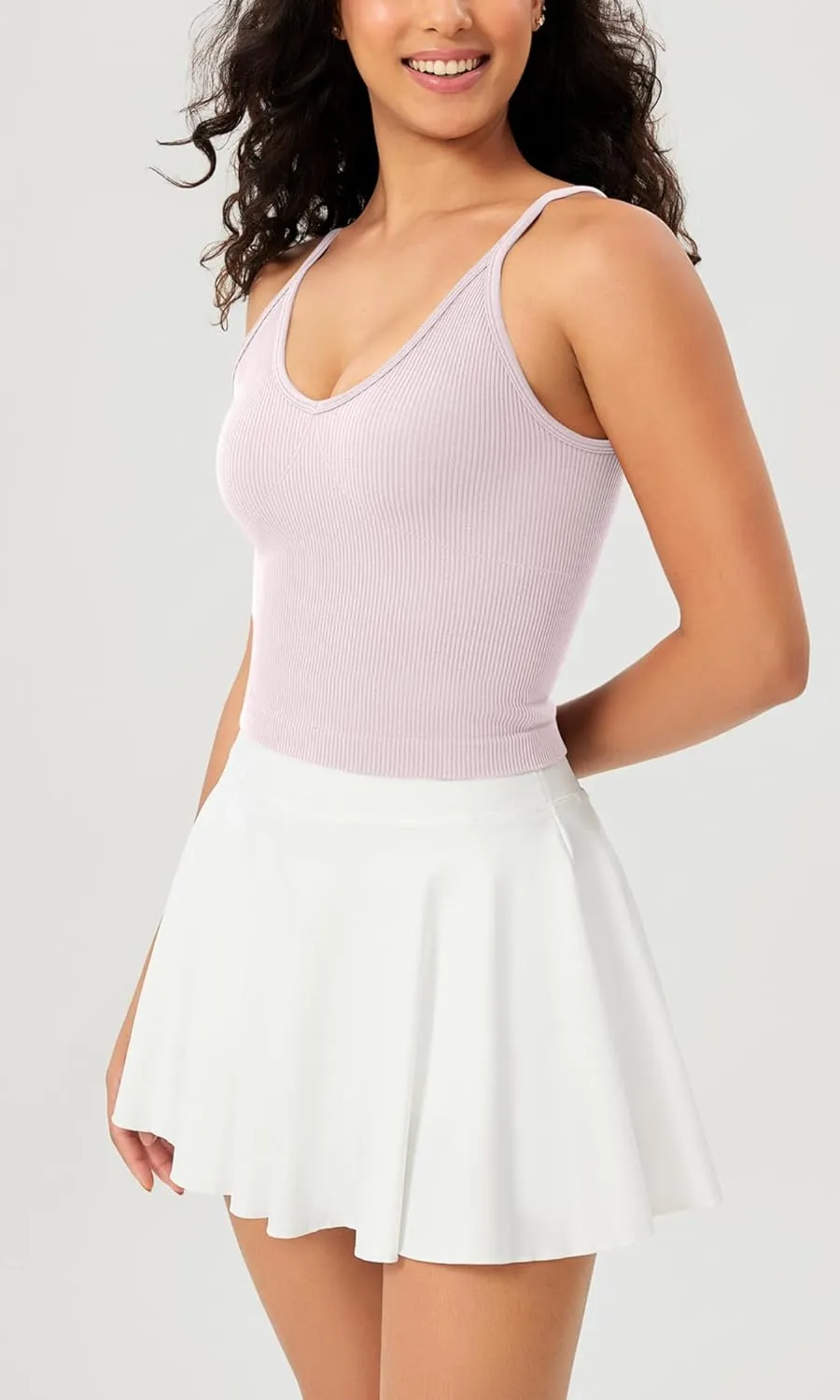 ODODOS V Neck Seamless Crop Tank for Women Ribbed Knit Soft Cropped Camisole Tops