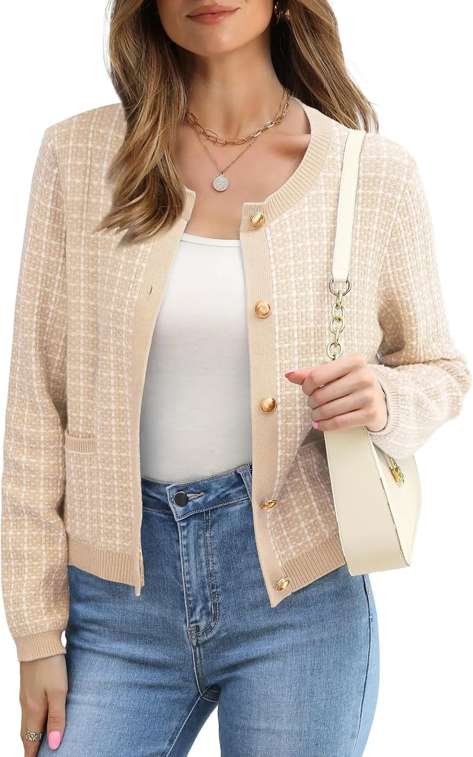 OFEEFAN Womens Cardigan Sweaters Open Front Long Sleeve Button Down Knit Jackets with Pockets 2024 Fall Winter