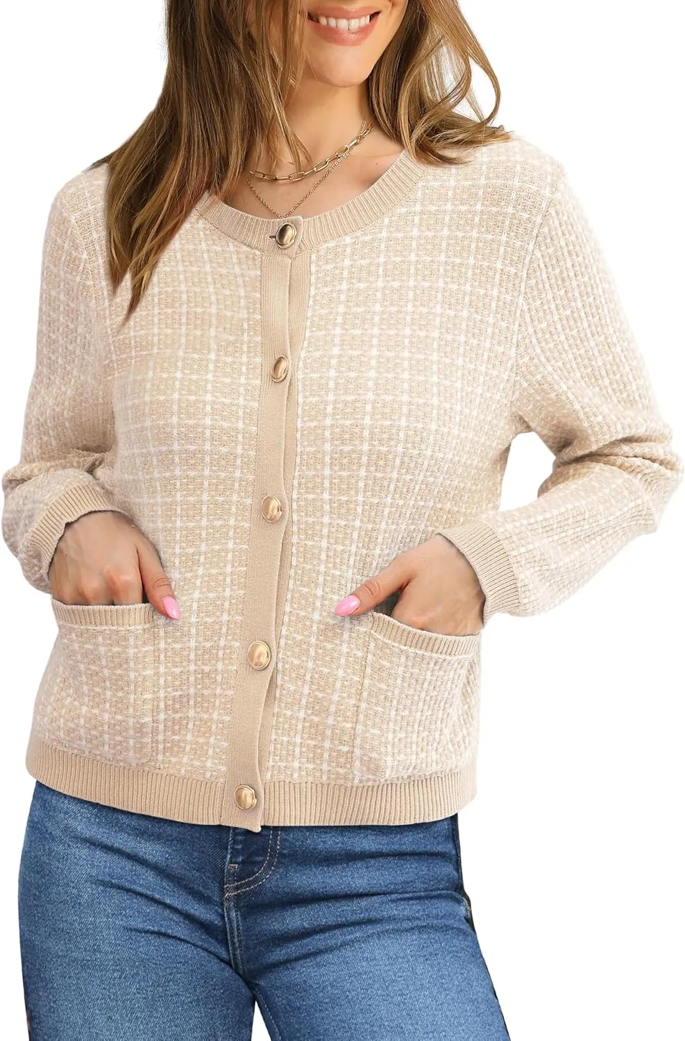 OFEEFAN Womens Cardigan Sweaters Open Front Long Sleeve Button Down Knit Jackets with Pockets 2024 Fall Winter