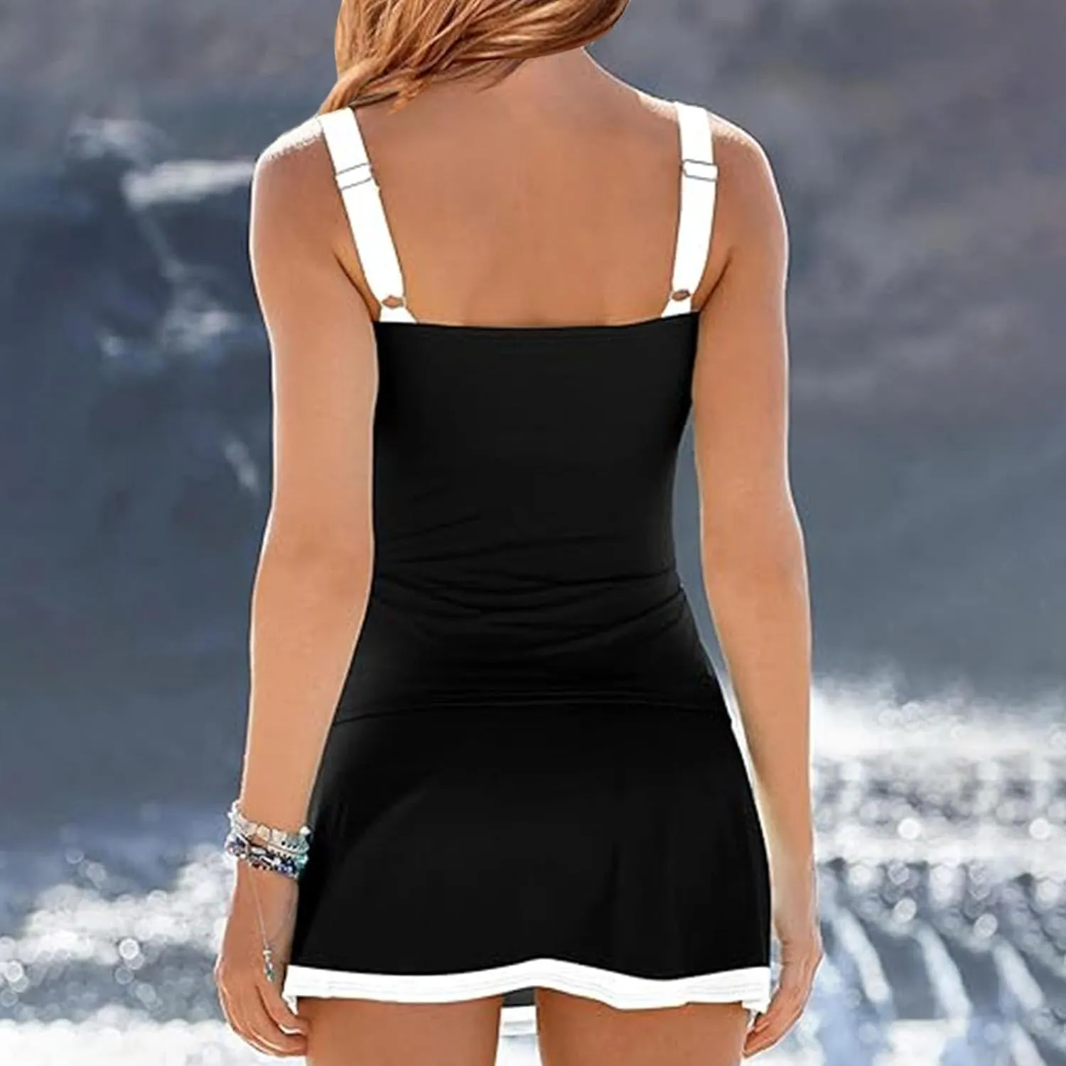 One Piece Swimsuit Womens Swimdress Full Coverage Bathing Suit Modest Swimsuit with Bottom Vintage swimsuit Swimwear