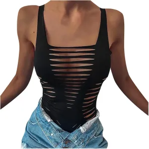 One Piece Swimsuits for Women's Monokini Bathing Suit Sexy Summer Cut Out Sleeveless Bodycon Party Bodysuits Clubwear