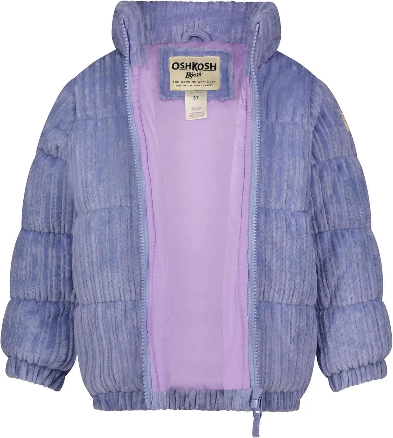 OSHKOSH B'GOSH Girls' Heavyweight Velboa Cordury Hooded Puffer Jacket