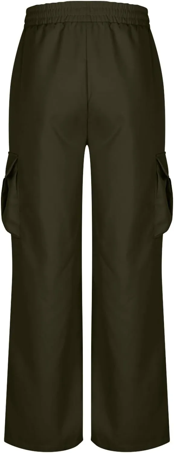 Outdoor Trousers for Men Casual Fashion Stretch Drawstring Pants Solid Color Loose Fit Comfy Pant with Multi Pockets