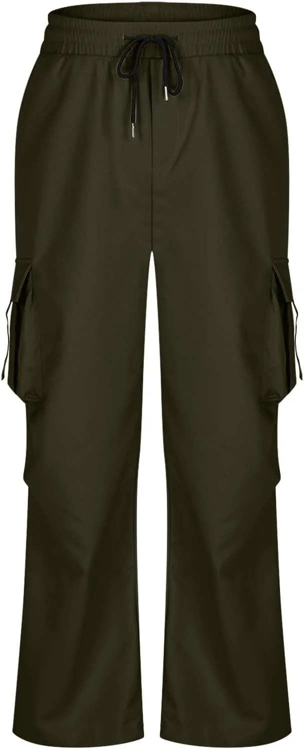 Outdoor Trousers for Men Casual Fashion Stretch Drawstring Pants Solid Color Loose Fit Comfy Pant with Multi Pockets