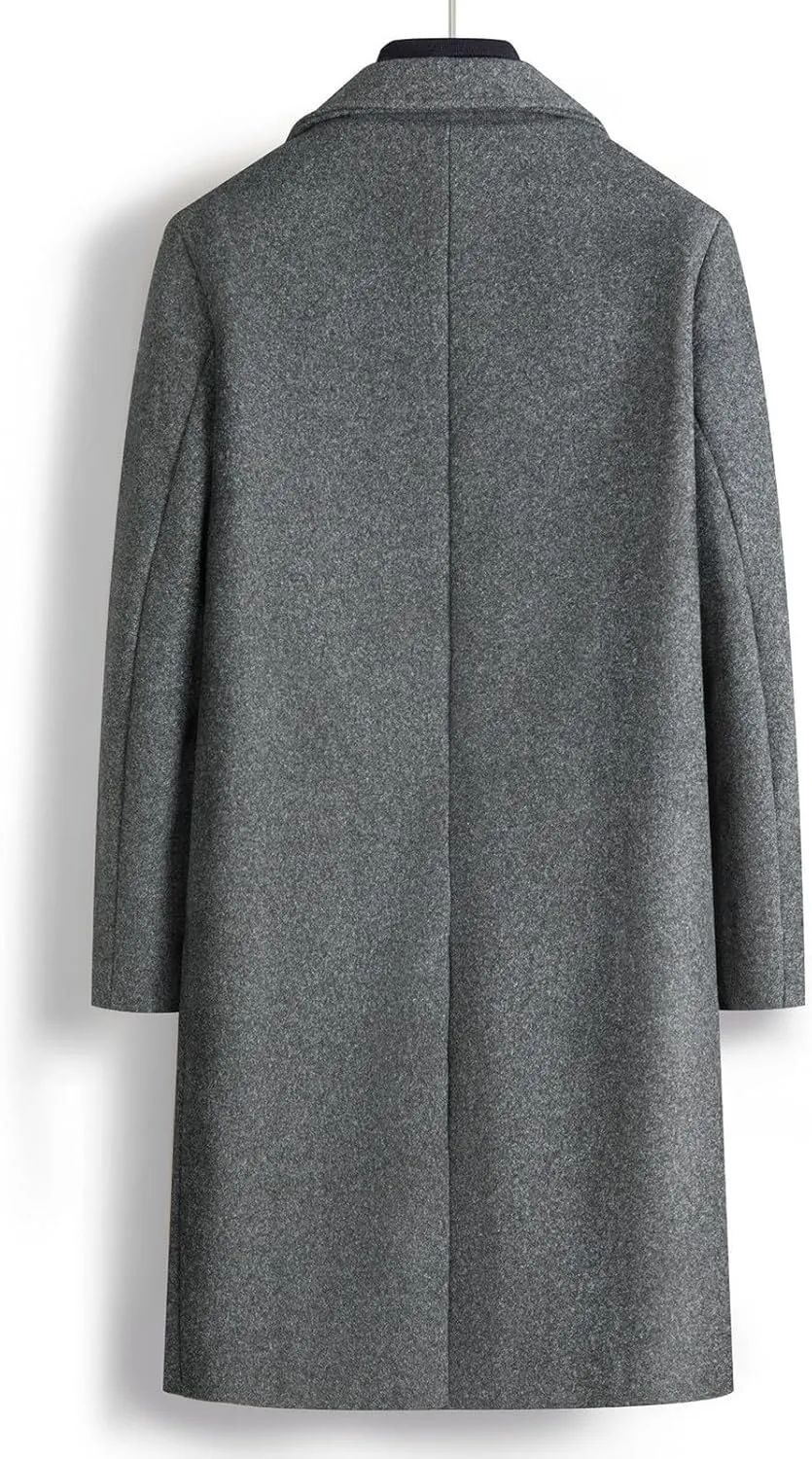 Overcoat Trench Coat Men Double Breasted Warm Woolen Cloth Jacket Long Coat Thickened Notch Lapel Outdoor Trench Coat