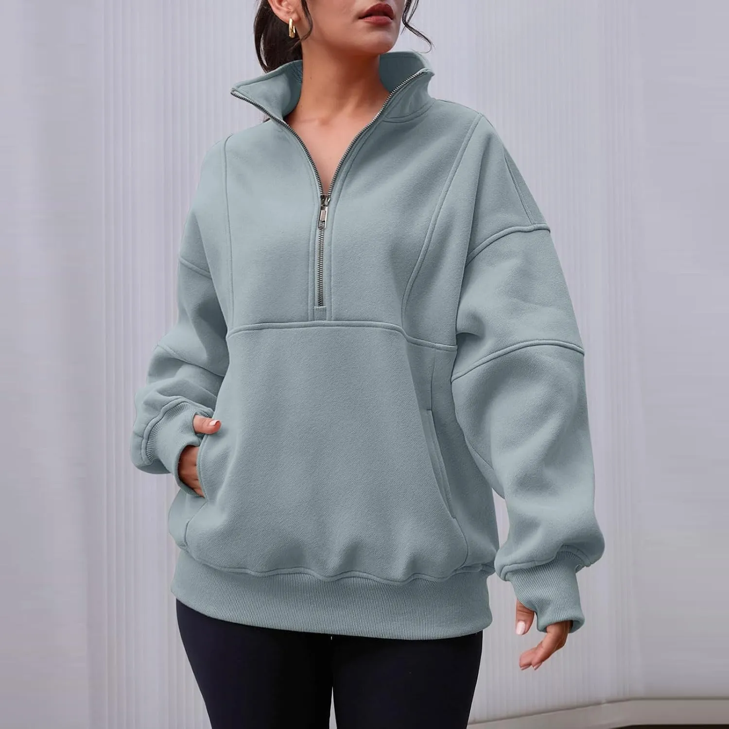 Oversized Half Zip Sweatshirt Women Fleece Quarter Zip Pullover Y2k Hoodies with Pocket Fall Outfits Winter Clothes