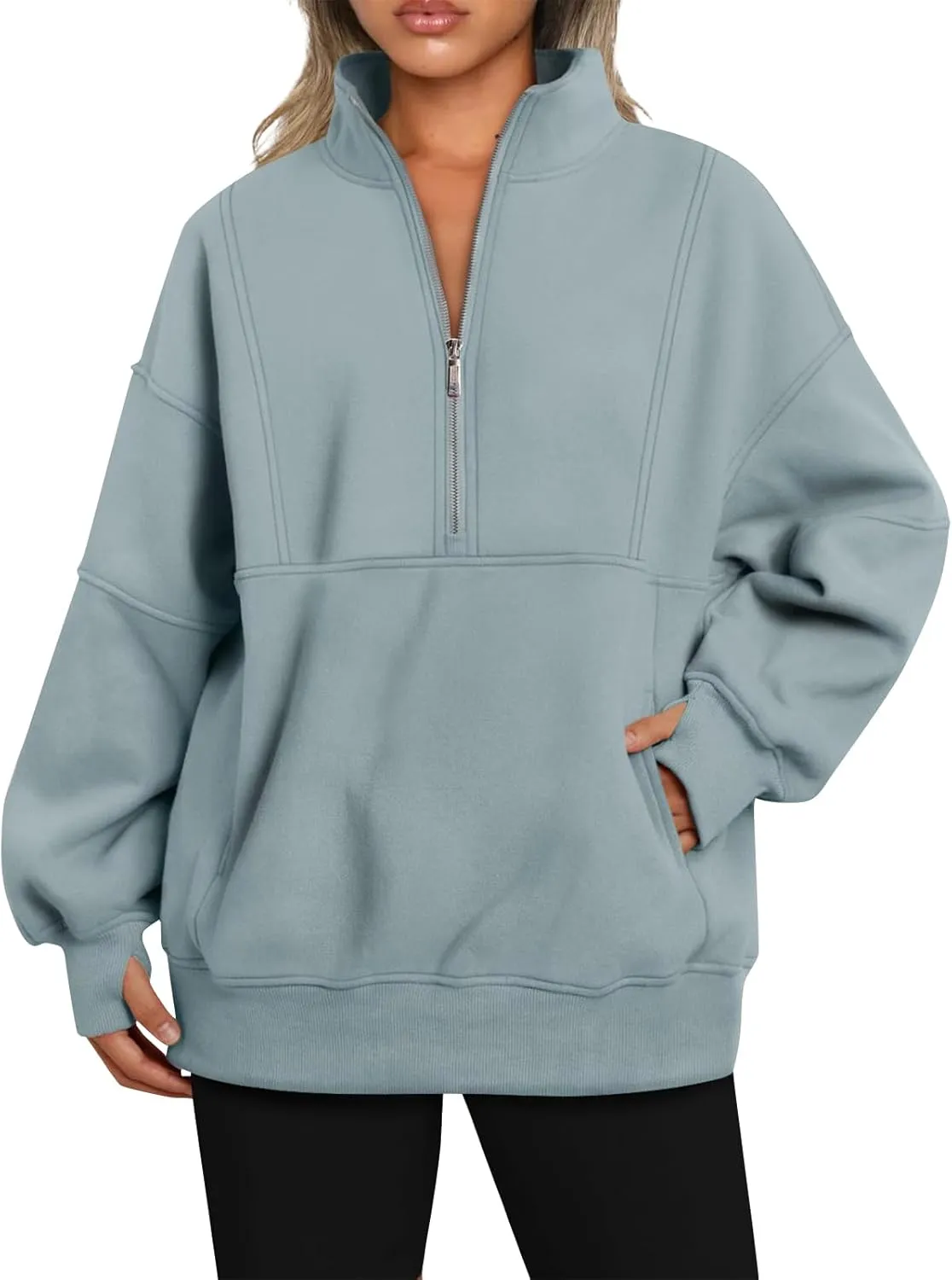 Oversized Half Zip Sweatshirt Women Fleece Quarter Zip Pullover Y2k Hoodies with Pocket Fall Outfits Winter Clothes