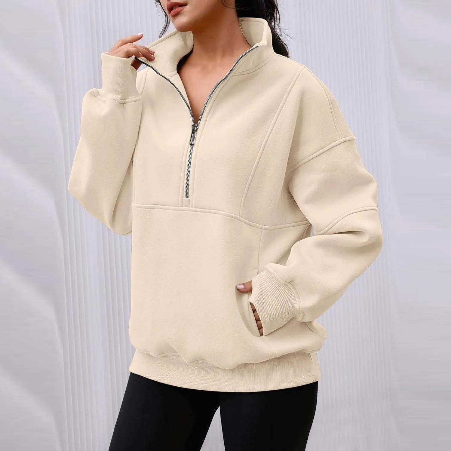 Oversized Half Zip Sweatshirt Women Fleece Quarter Zip Pullover Y2k Hoodies with Pocket Fall Outfits Winter Clothes