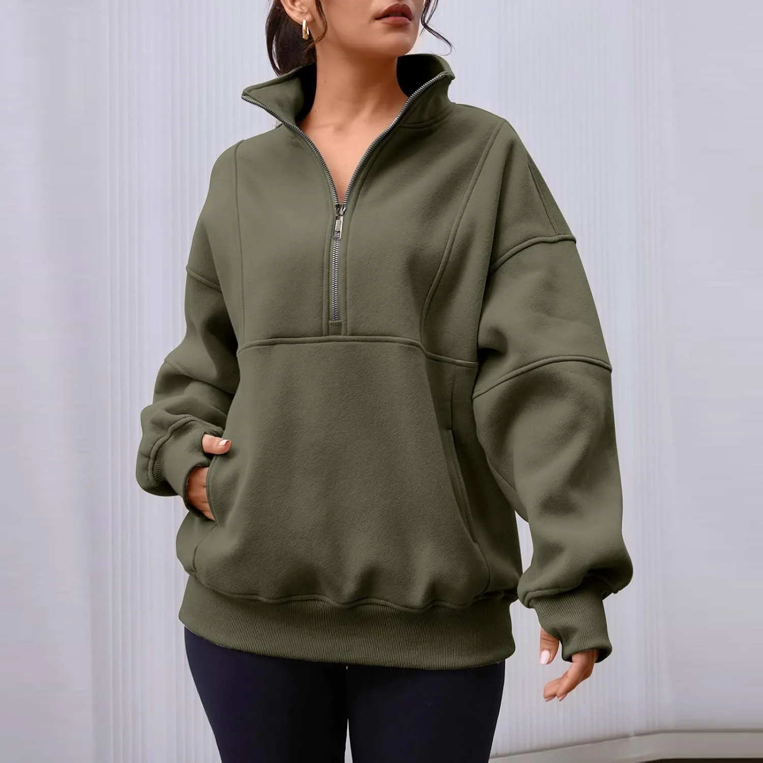 Oversized Half Zip Sweatshirt Women Fleece Quarter Zip Pullover Y2k Hoodies with Pocket Fall Outfits Winter Clothes