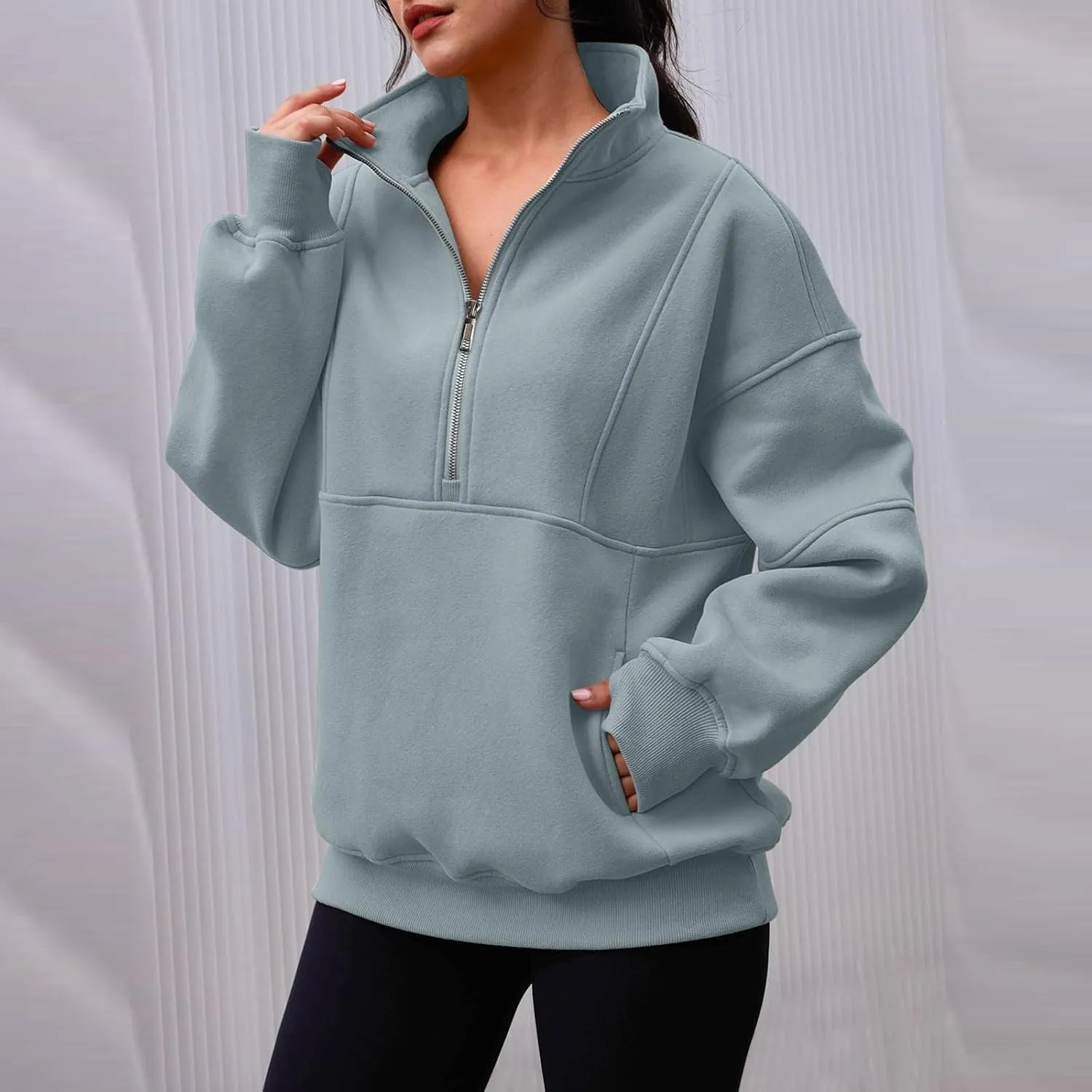 Oversized Half Zip Sweatshirt Women Fleece Quarter Zip Pullover Y2k Hoodies with Pocket Fall Outfits Winter Clothes