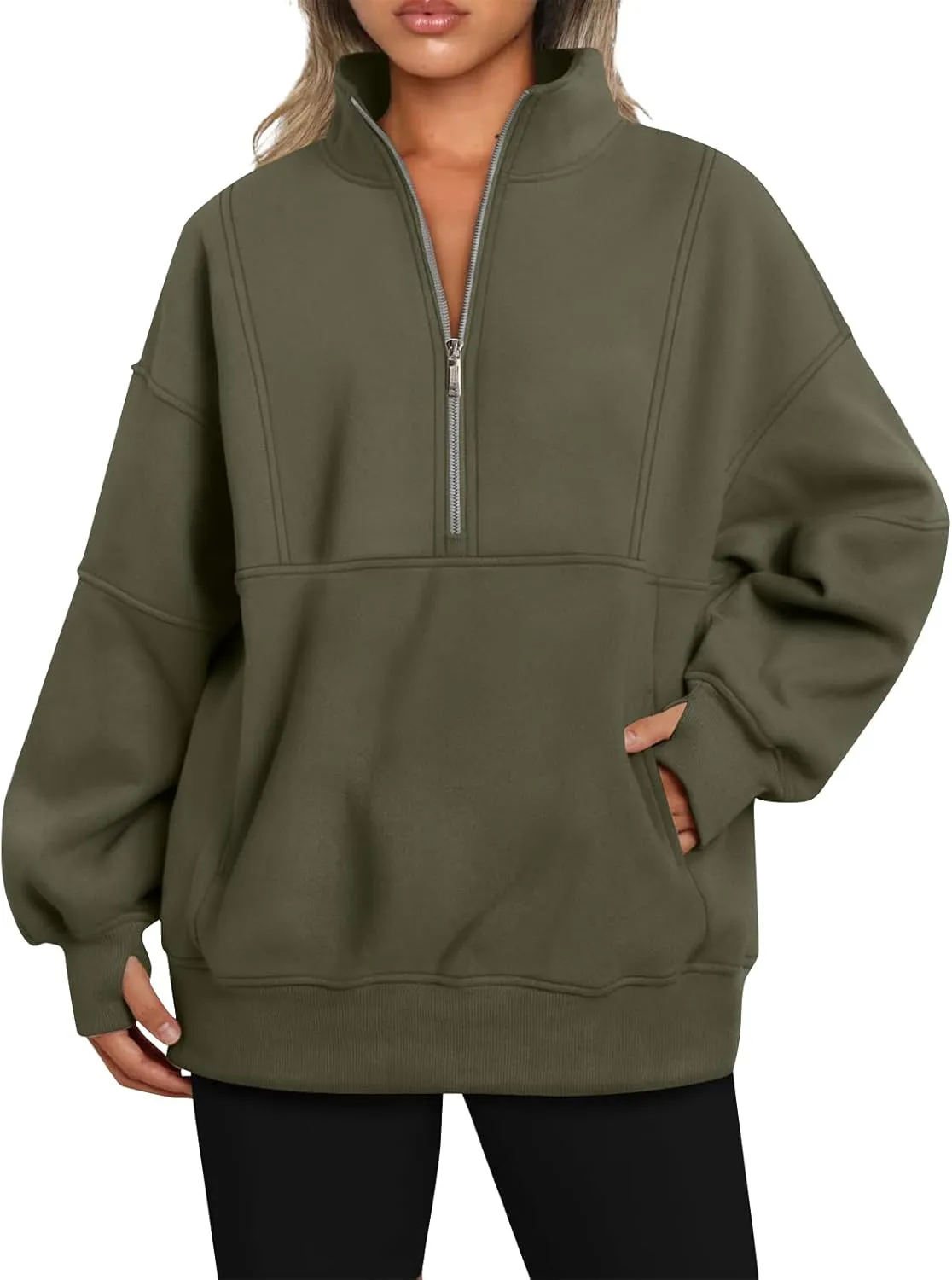 Oversized Half Zip Sweatshirt Women Fleece Quarter Zip Pullover Y2k Hoodies with Pocket Fall Outfits Winter Clothes