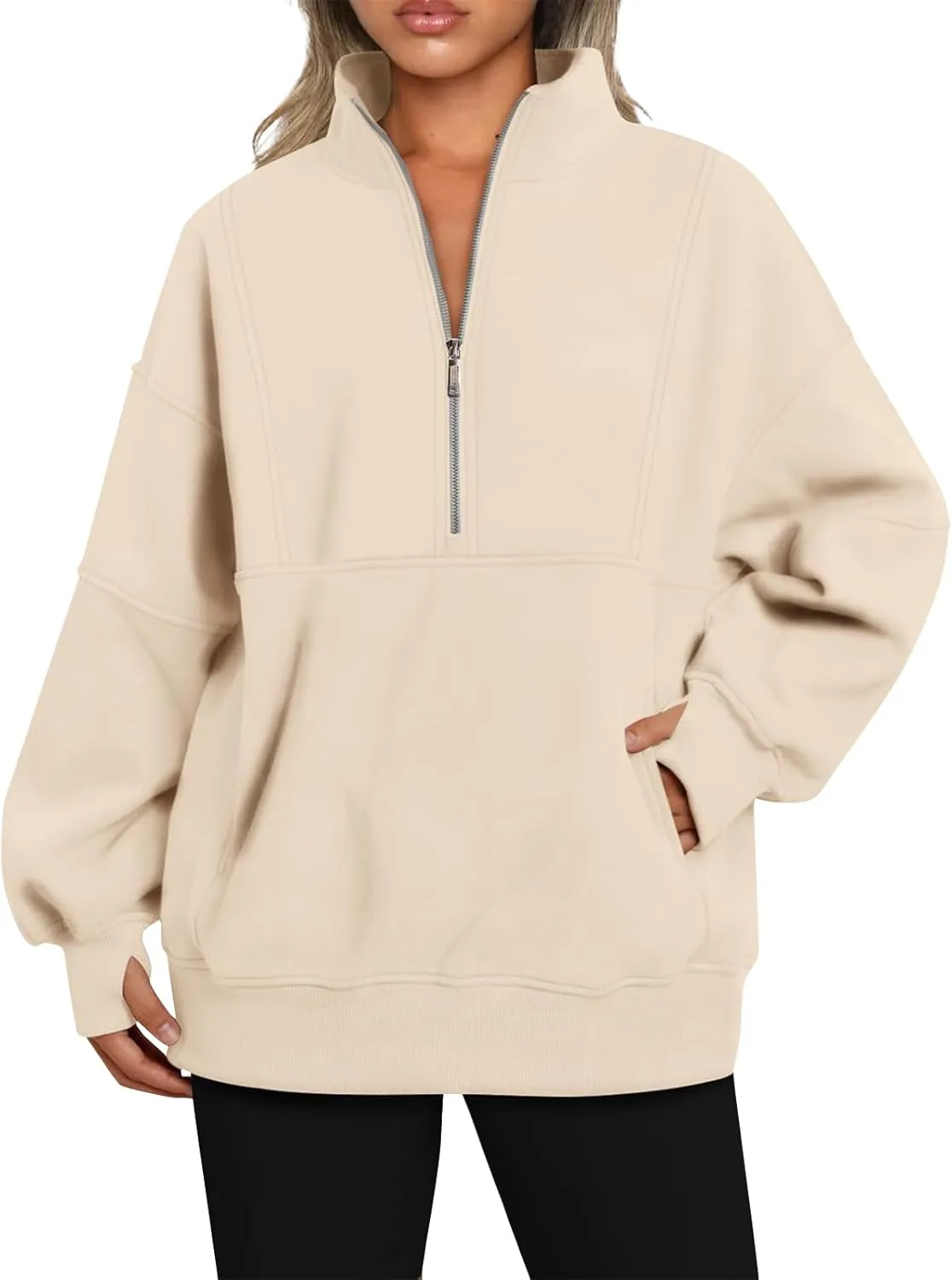 Oversized Half Zip Sweatshirt Women Fleece Quarter Zip Pullover Y2k Hoodies with Pocket Fall Outfits Winter Clothes