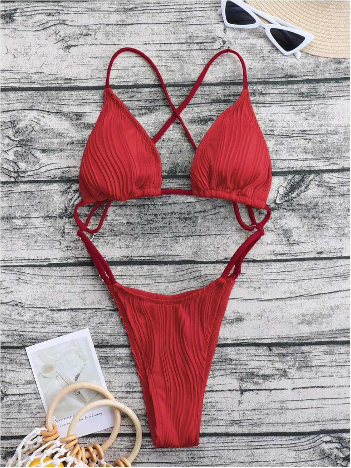 OYOANGLE Women's Sexy One Piece Swimsuit Criss Cross String Bikini Swimsuits Thong Bathing Suits