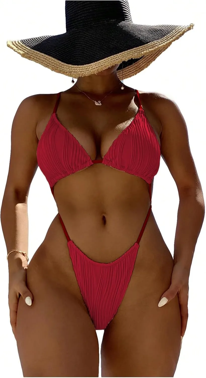 OYOANGLE Women's Sexy One Piece Swimsuit Criss Cross String Bikini Swimsuits Thong Bathing Suits
