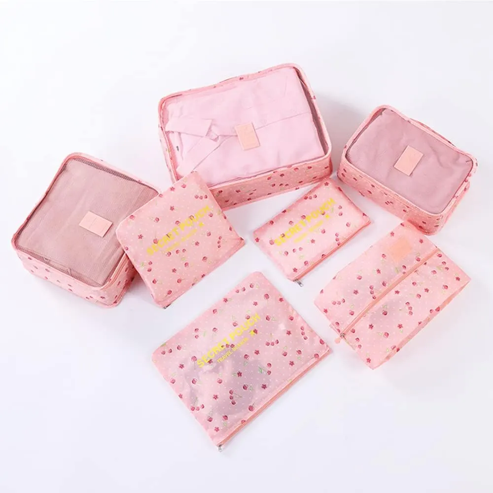 Packing Cubes for Suitcases - 7 Pieces,Light Packing Cubes for Travel, Suitcase Organizer Bags Set, Luggage Organizers for Suitcase, Water-Resistant Travel Essentials, Pink Cherry