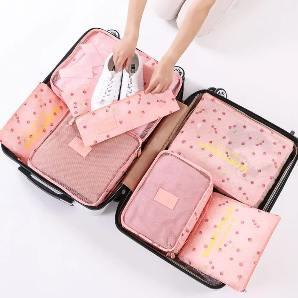Packing Cubes for Suitcases - 7 Pieces,Light Packing Cubes for Travel, Suitcase Organizer Bags Set, Luggage Organizers for Suitcase, Water-Resistant Travel Essentials, Pink Cherry