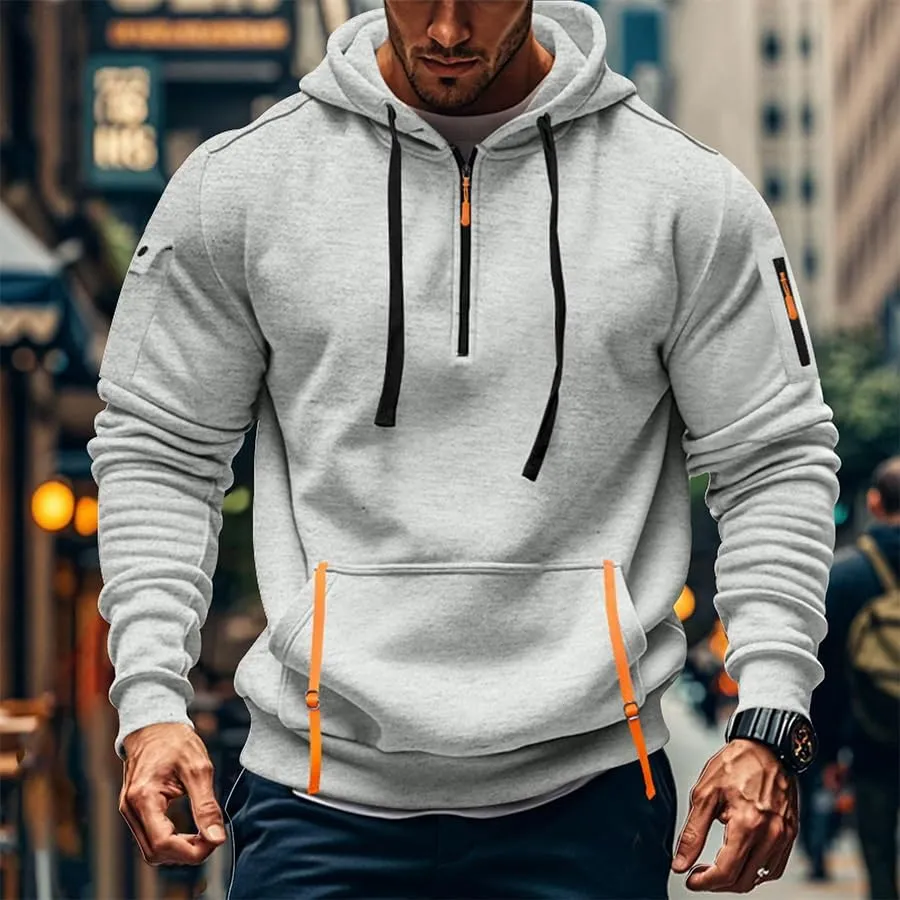 PIDOGYM Men's Sweatshirt Quarter Zip Tactical Hoodies for Men Loose Fit Casual Pullover with Multiple Pockets