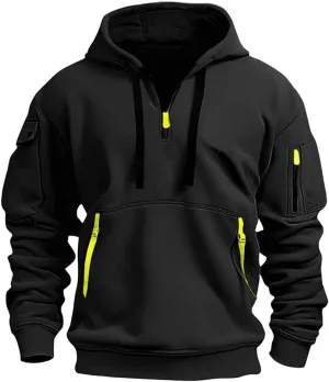 PIDOGYM Men's Sweatshirt Quarter Zip Tactical Hoodies for Men Loose Fit Casual Pullover with Multiple Pockets