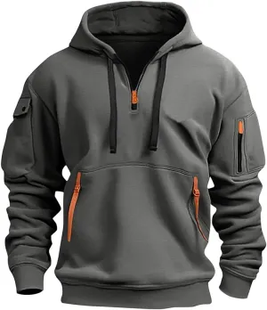 PIDOGYM Men's Sweatshirt Quarter Zip Tactical Hoodies for Men Loose Fit Casual Pullover with Multiple Pockets