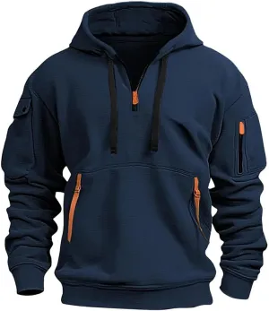 PIDOGYM Men's Sweatshirt Quarter Zip Tactical Hoodies for Men Loose Fit Casual Pullover with Multiple Pockets