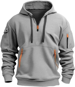 PIDOGYM Men's Sweatshirt Quarter Zip Tactical Hoodies for Men Loose Fit Casual Pullover with Multiple Pockets