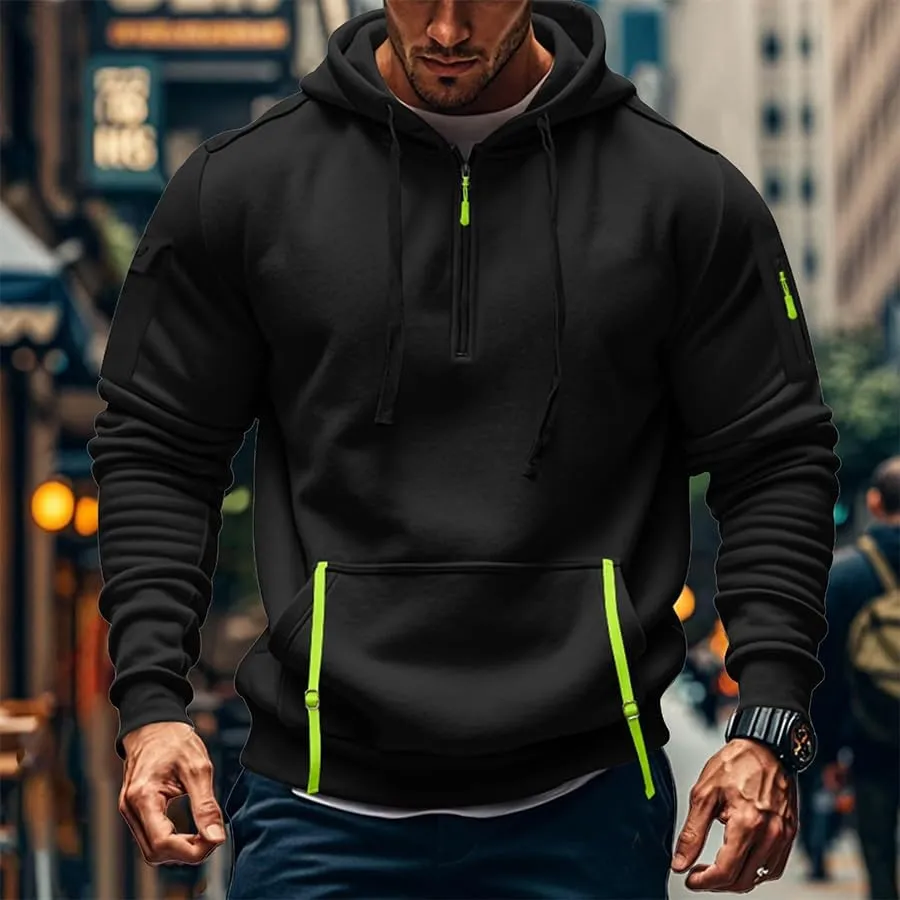 PIDOGYM Men's Sweatshirt Quarter Zip Tactical Hoodies for Men Loose Fit Casual Pullover with Multiple Pockets
