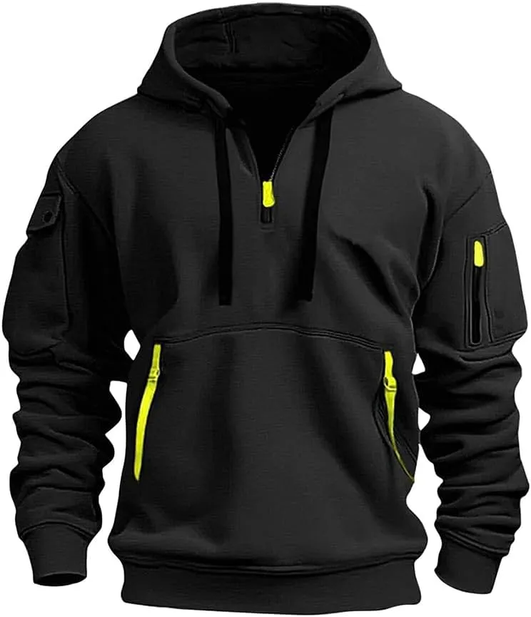 PIDOGYM Men's Sweatshirt Quarter Zip Tactical Hoodies for Men Loose Fit Casual Pullover with Multiple Pockets