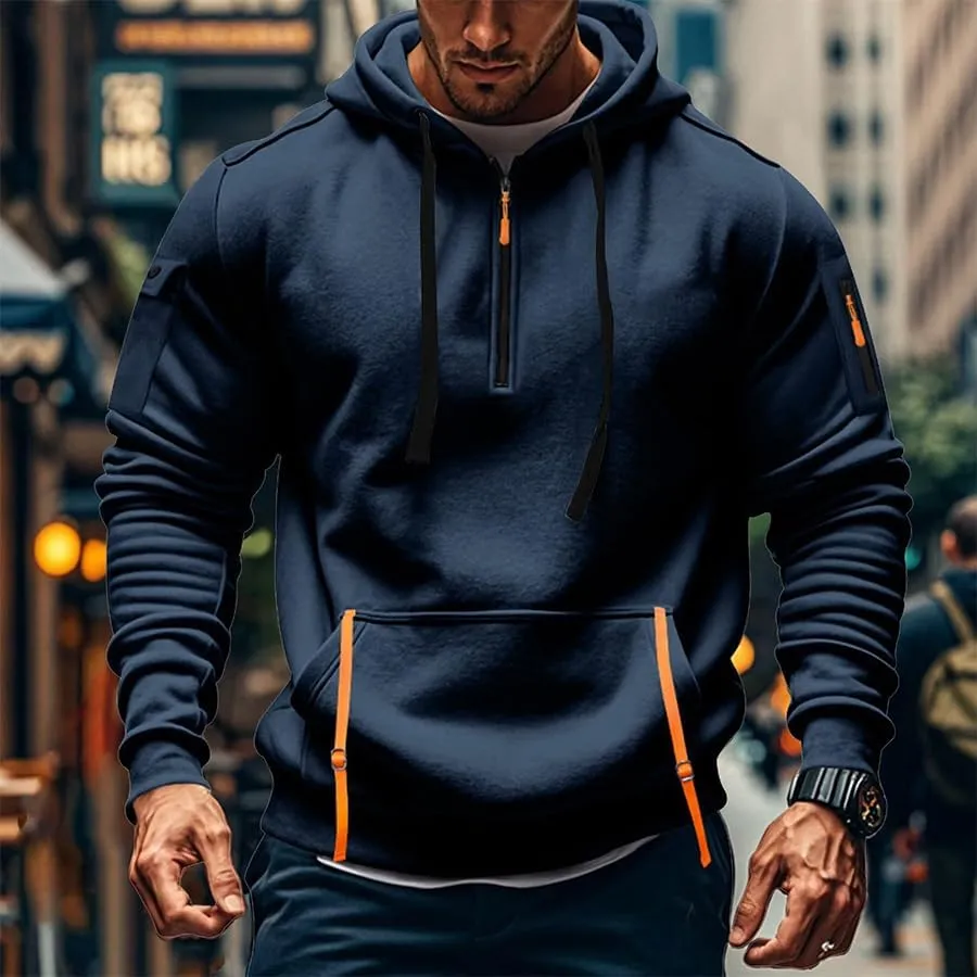 PIDOGYM Men's Sweatshirt Quarter Zip Tactical Hoodies for Men Loose Fit Casual Pullover with Multiple Pockets