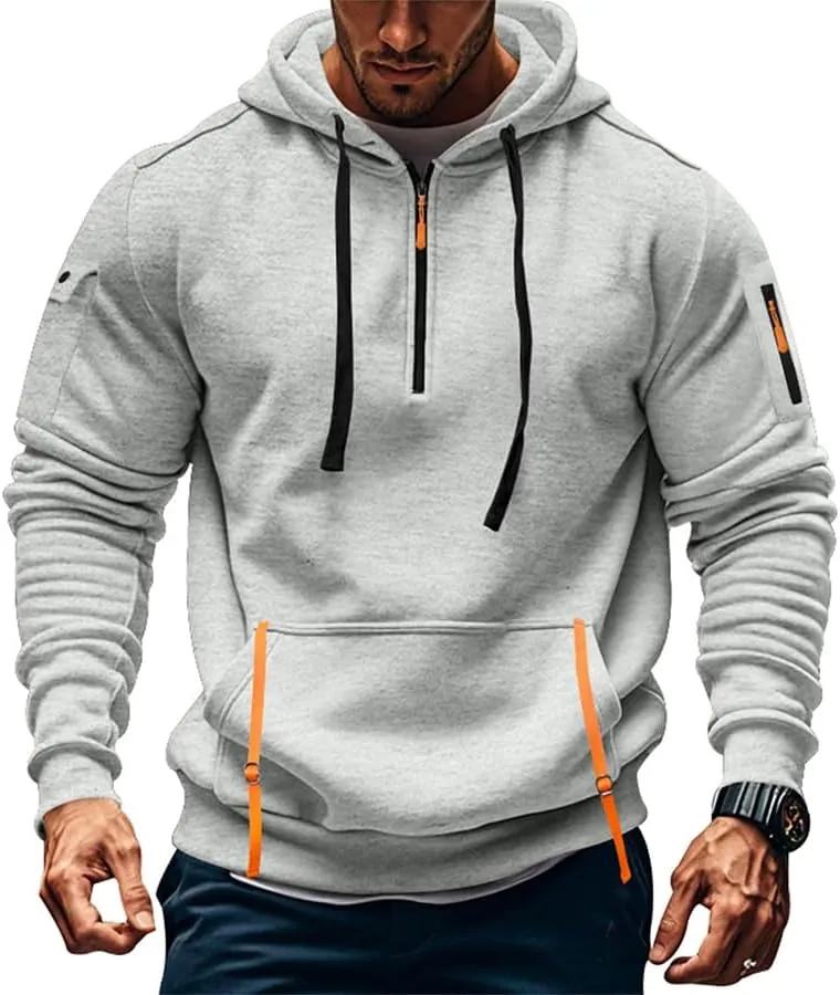 PIDOGYM Men's Sweatshirt Quarter Zip Tactical Hoodies for Men Loose Fit Casual Pullover with Multiple Pockets