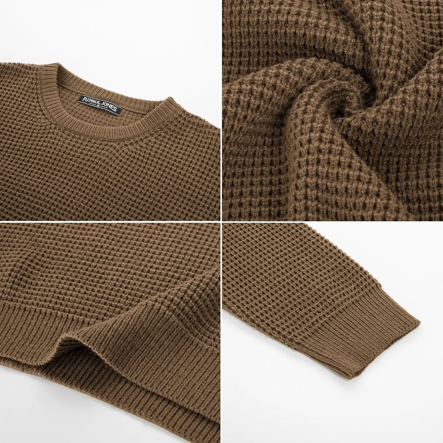 PJ PAUL JONES Mens Crewneck Pullover Sweater Waffle Textured Long Sleeve Knitted Sweaters