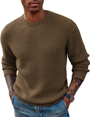 PJ PAUL JONES Mens Crewneck Pullover Sweater Waffle Textured Long Sleeve Knitted Sweaters
