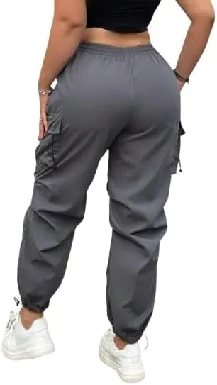 Plus Size High-Waist Multi-Pocket Drawstring Cargo Pants  Casual Loose Fit for Women