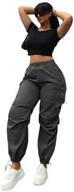 Plus Size High-Waist Multi-Pocket Drawstring Cargo Pants  Casual Loose Fit for Women